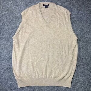 Brooks Brothers 100% Cashmere V Neck Sweater Vest Beige XL